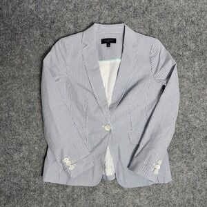 Talbots Petite Aberdeen Knit Blazer Women 2P Blue White Stripe Long‎ Sleeve